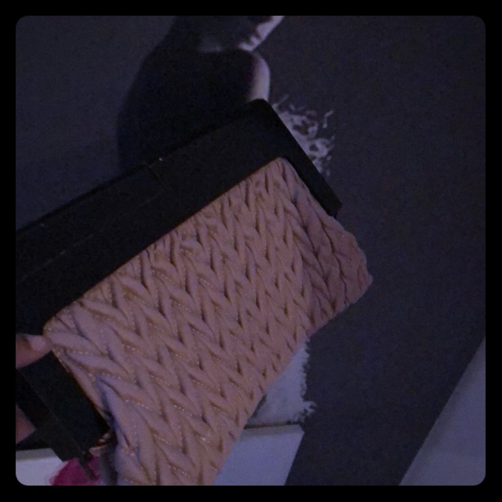Textured Mauve and Wood Handle Clutch
